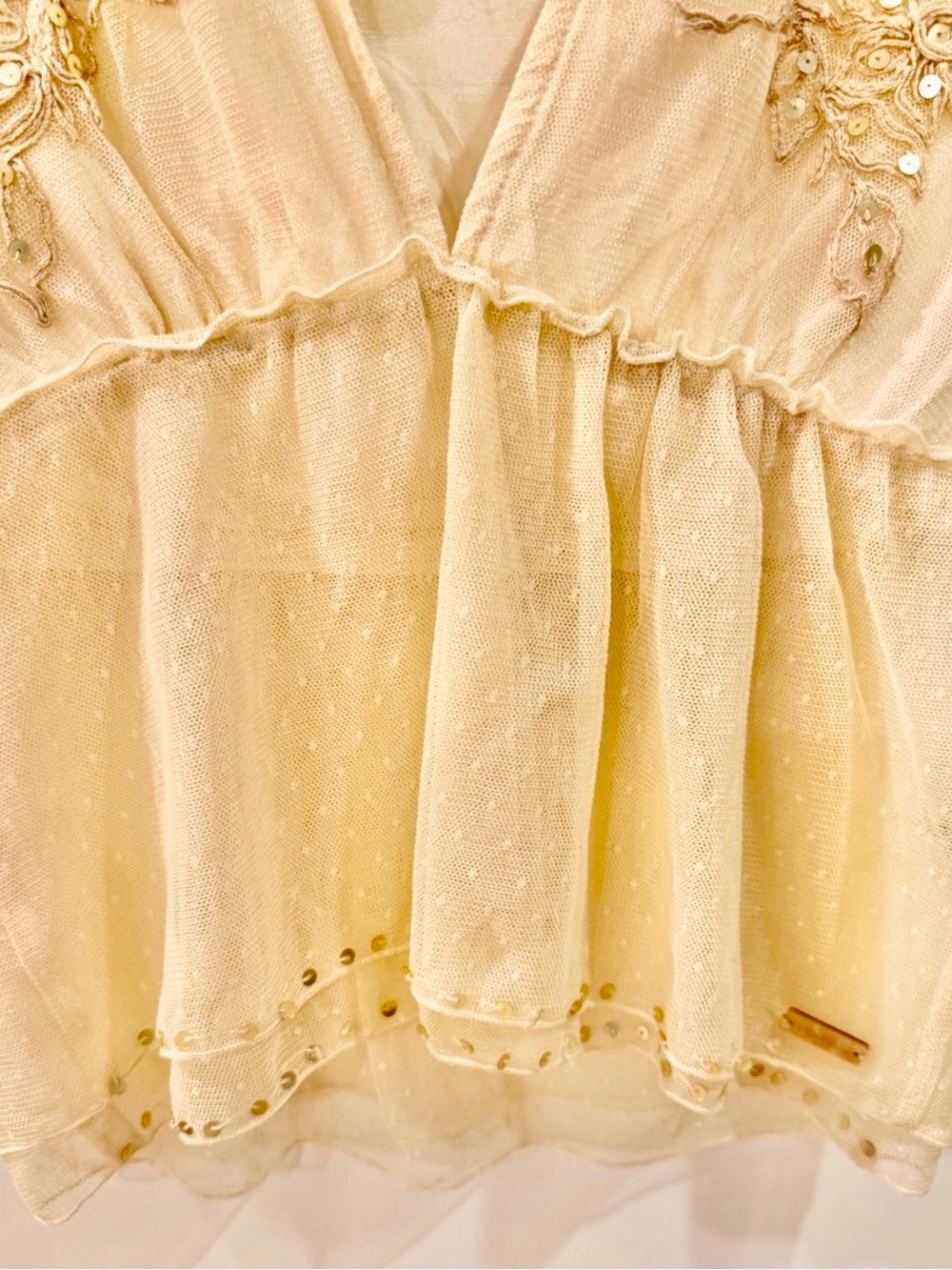 Chilli Couture Cream Embroidered Sequin Mesh Babydoll Top Size M EU 40 - Picture 8 of 12